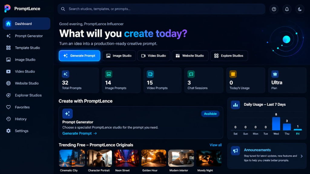 PromptLence AI Dashboard - Professional AI Prompt Platform